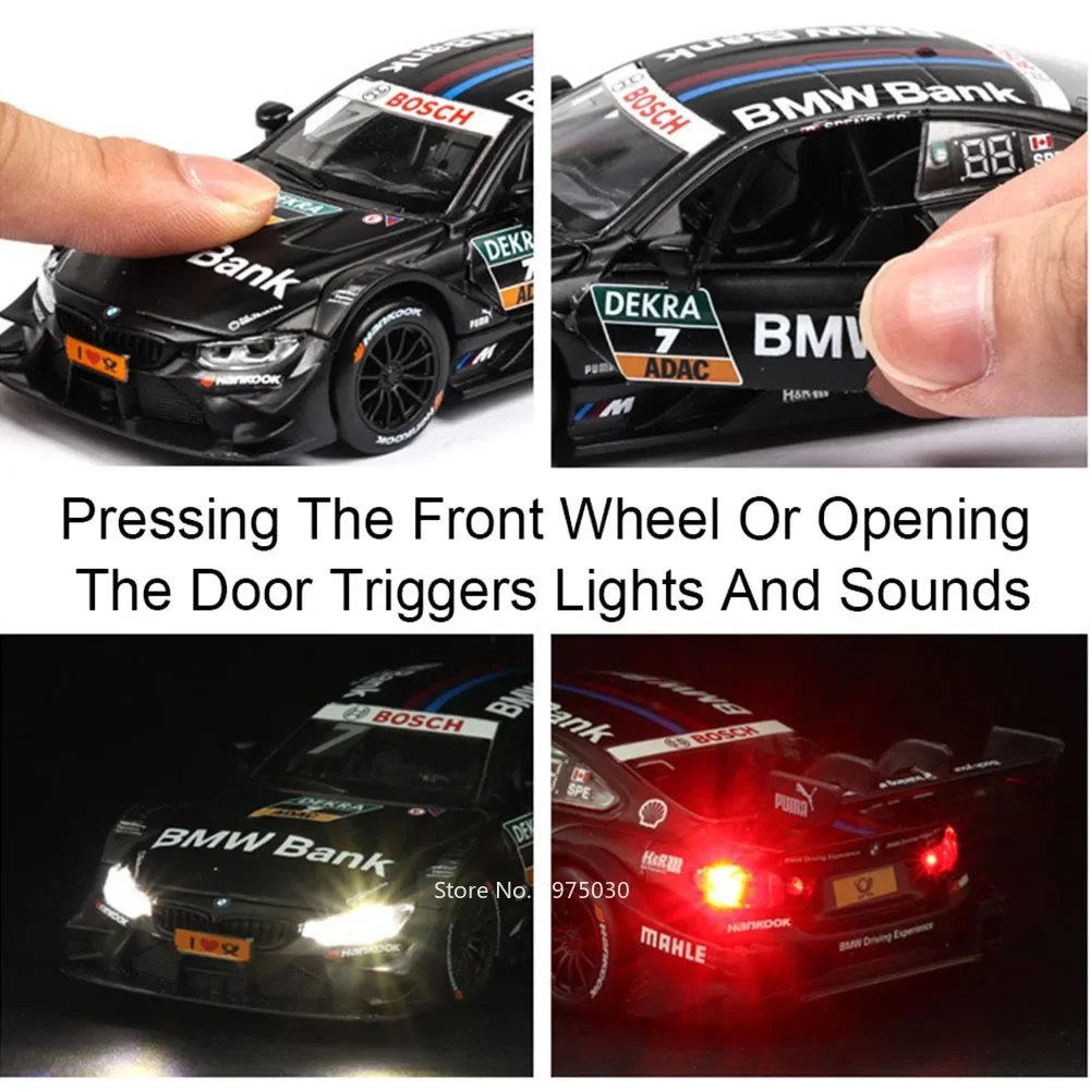 1:32 BMW M4 DTM Cars Models Alloy Toys Diecasting Miniature Sports Car with Light Music Pull Back Vehicle Perfect Gifts for Boys 3
