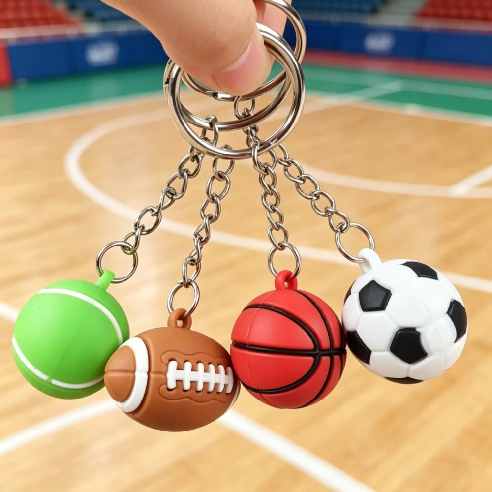 Modischer Kreativer Schlüsselanhänger Mini PVC Souvenir-Anhänger Schlüsselring Kreative Simulation Fußball Basketball Volleyball Tennis Rugby Geschenk – Detail 1