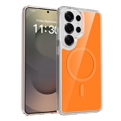 Magnetic Clear Bumper Shockproof Phone Case with Transparent Protective Cover - Galaxy S26 Ultra (Orange)