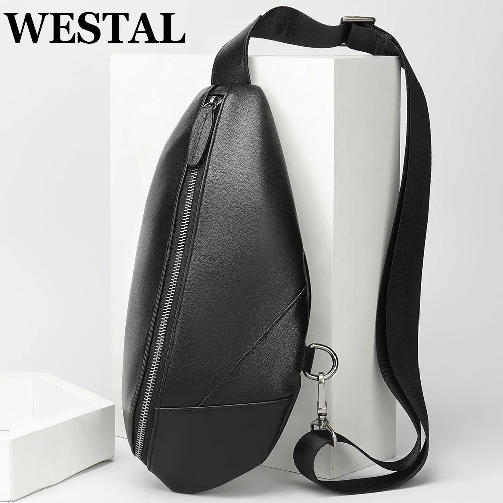 

WESTAL Genuine Leather One Shoulder Backpack Chest Bag for Men Cross Body Slingback Man Husband Travel Side Sling Pouch iPad