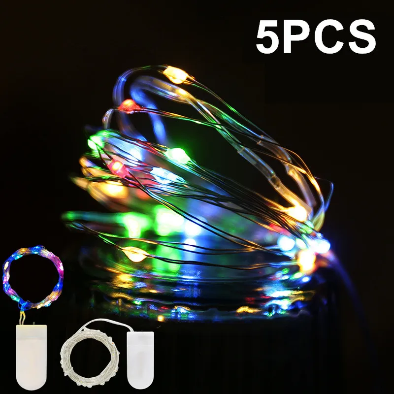 

5PCS CR2032 Battery Powered LED Fairy Lamp Mini Christmas Lamp Copper Wire String Light 5M Wedding Xmas Garland Party Decoration