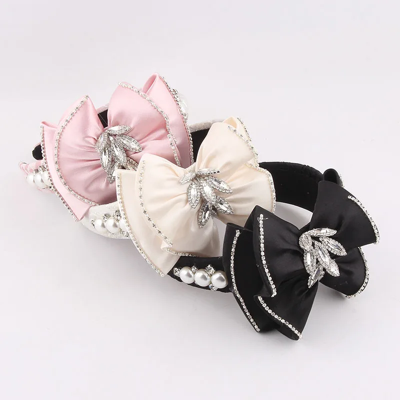 

Vintage Princess Bow Tie Headbands Water Diamond Pearl hairbands