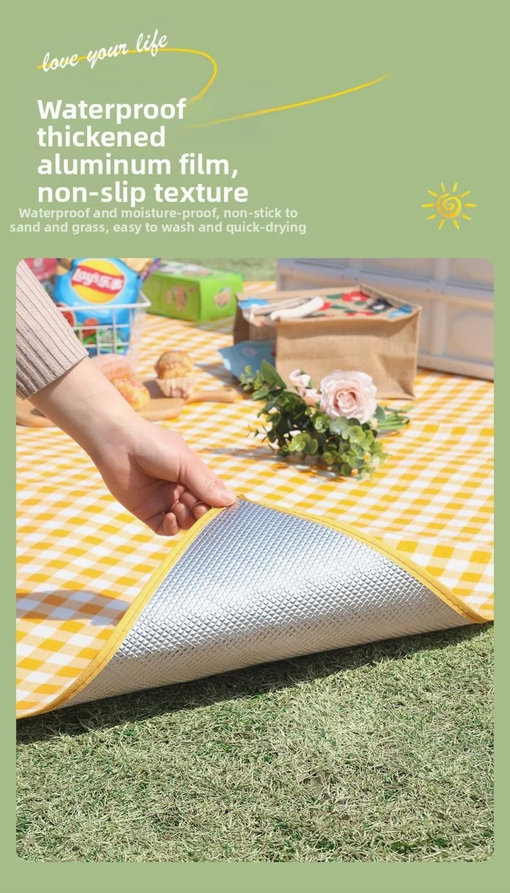 Wasserdichte Outdoor-Camping-Zeltmatte Faltbare Feuchtigkeitsbeständige Picknick-Matte Strandmatte Oxford Leichtgewicht – Detail 4