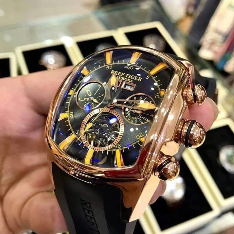 Reef Tiger/RT Top Brand Luxury Big Watch White Dial Mechanical Tourbillon Sport Watches Relogio Masculino RGA3069 images - 6