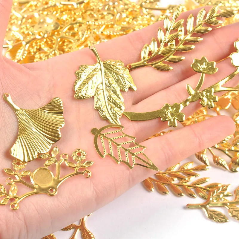 Resin Jewelry Accessories Mixed Gold Leaf Filigree Wraps Metal Crafts Connectors For Making Jewelry Accessories DIY Scrapbook Handicraft Home Decor