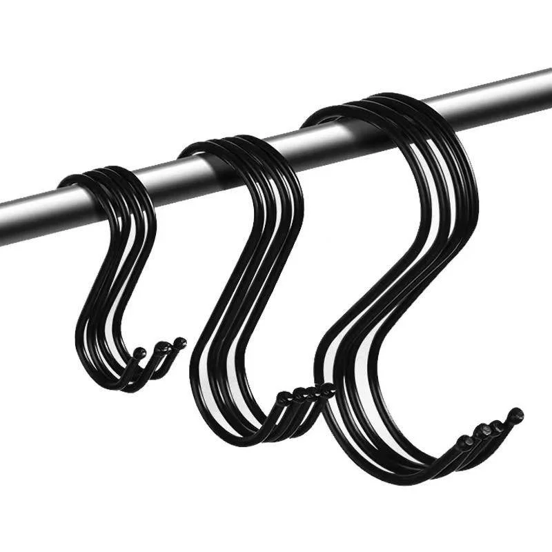 5PCS S Hooks Non Slip Heavy Duty S Hook Black Stainless Steel Closet