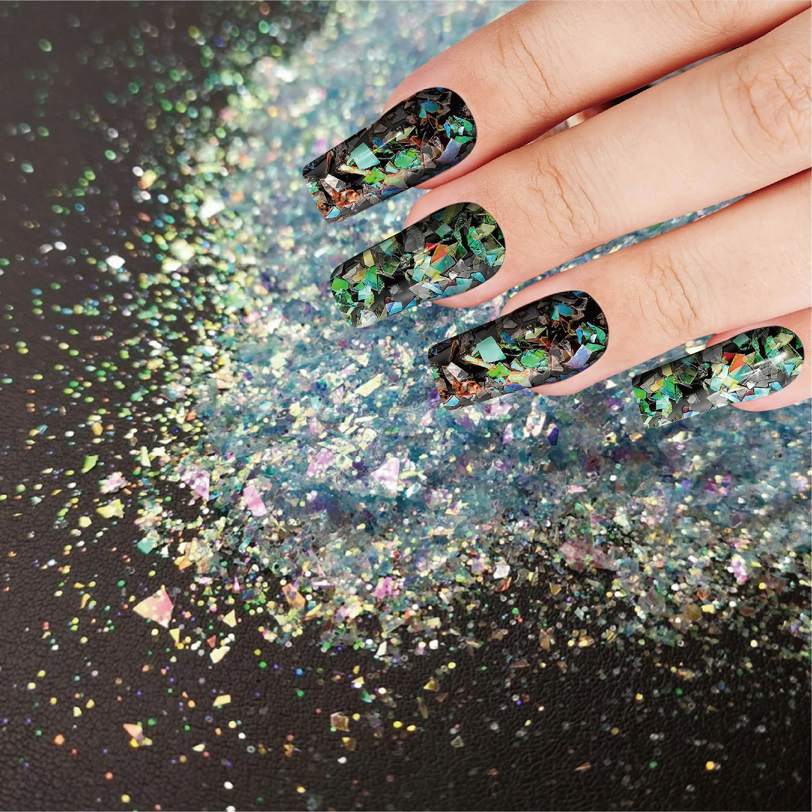 

50G Iridescent Irregular Nail Sequins Glass Paper Glitter Shiny Mermaid Ultra-Thin Sequins Pigment Acrylic Manicure Decoration