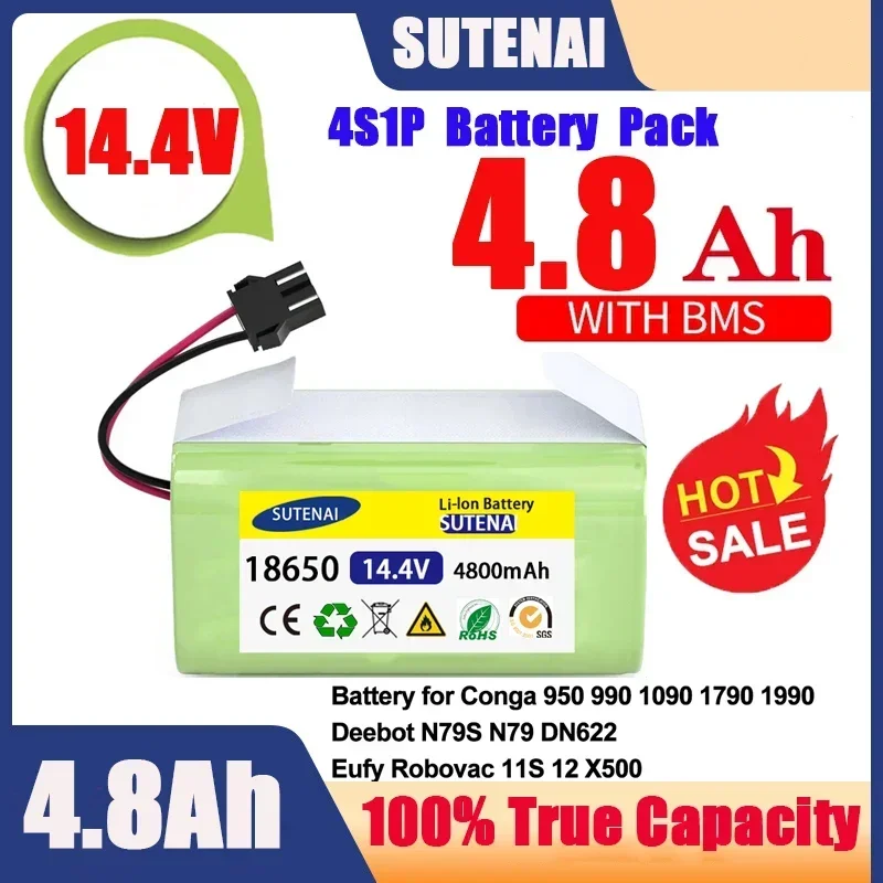 

14.4V 6.8Ah Li-ion battery for Cecotec Conga Excellence 950 990 1090 Ecovacs Deebot DN621 601/605 Eufy RoboVac 35C Panda i7 V710