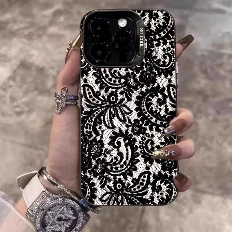 Elegant Black Lace Laser-Cut Phone Case Cover