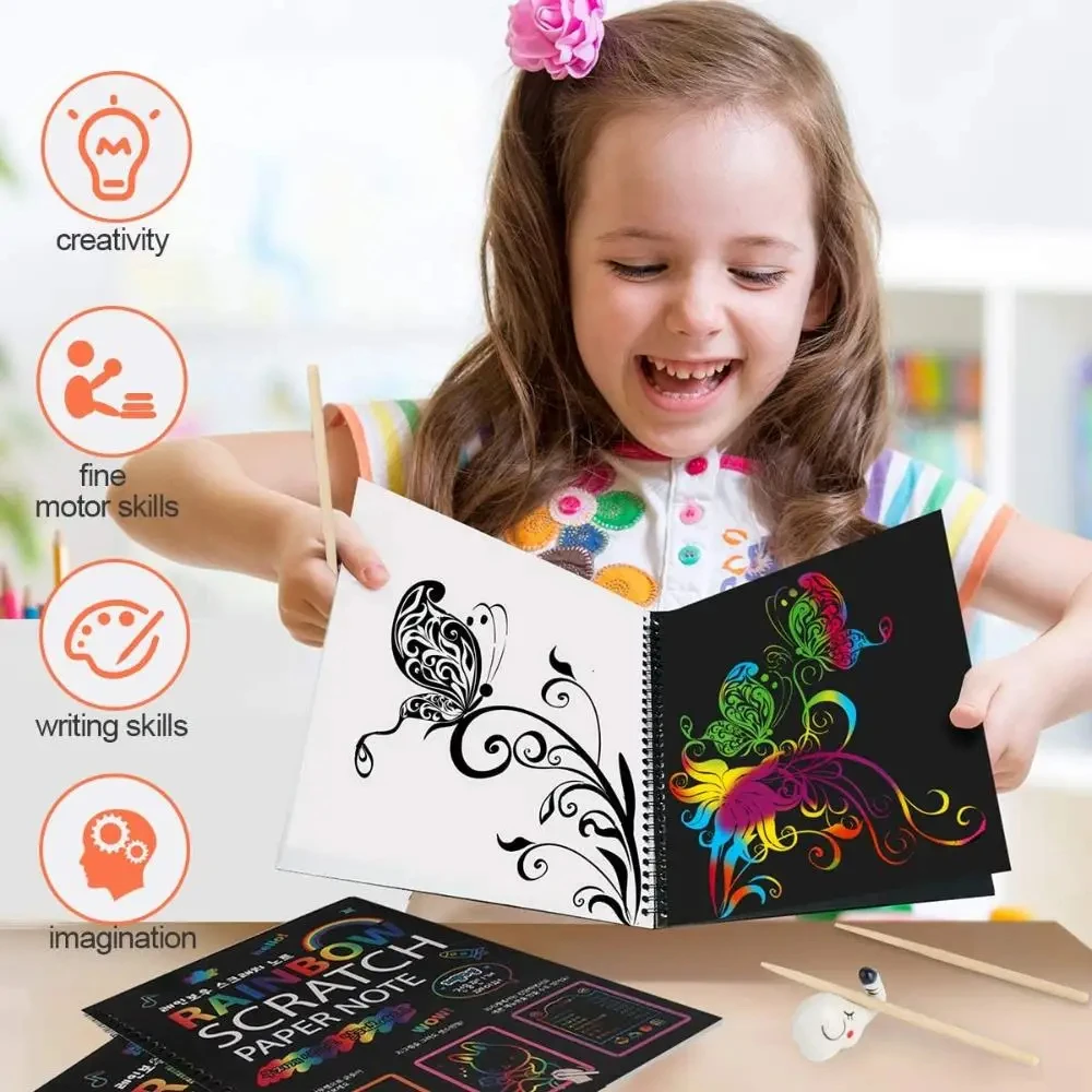 Rainbow Magic Scratch Off Paper Set for Kids Arts Scraping Painting Toy Children DIY Graffiti Book Montessori Educational Toys 2