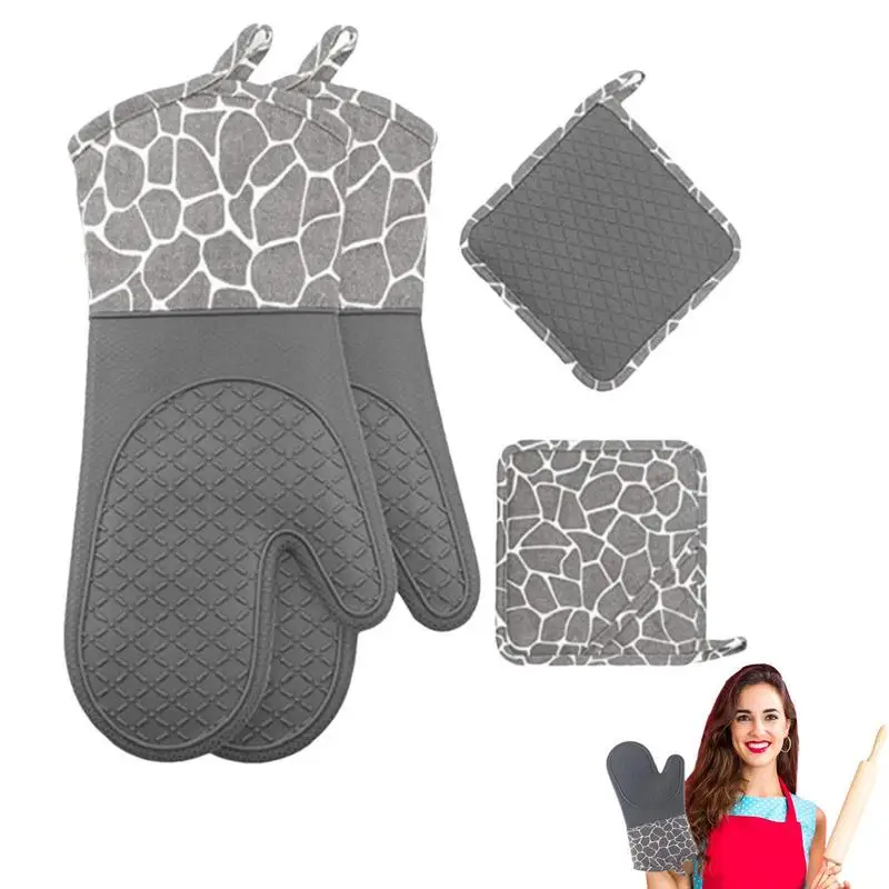 

Oven Mitts And Pot Holders Sets BBQ Gloves Heat Resistant Pot Holders Silicone Oven Mitts Soft Silicone Oven Mitts Steam
