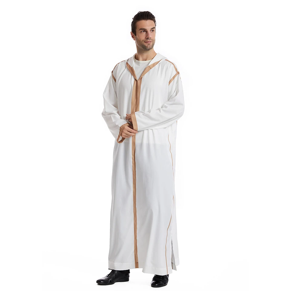 XIAOYUER Kaftan Uomo Estate Jilbab Uomo Musulmano Vestiti da Preghiera Abbigliamento Islamico Thobe Marocchino Afghano Abbigliamento Arabo Tunica Abaya Etnico Maxi Abito, bianco, XXXXL