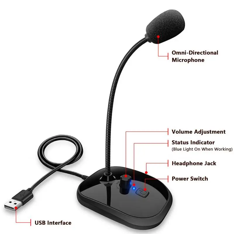 Microphone For PC Computer USB Microphone Desktop Condenser With Mute IndicatorMic For Streaming Podcasting