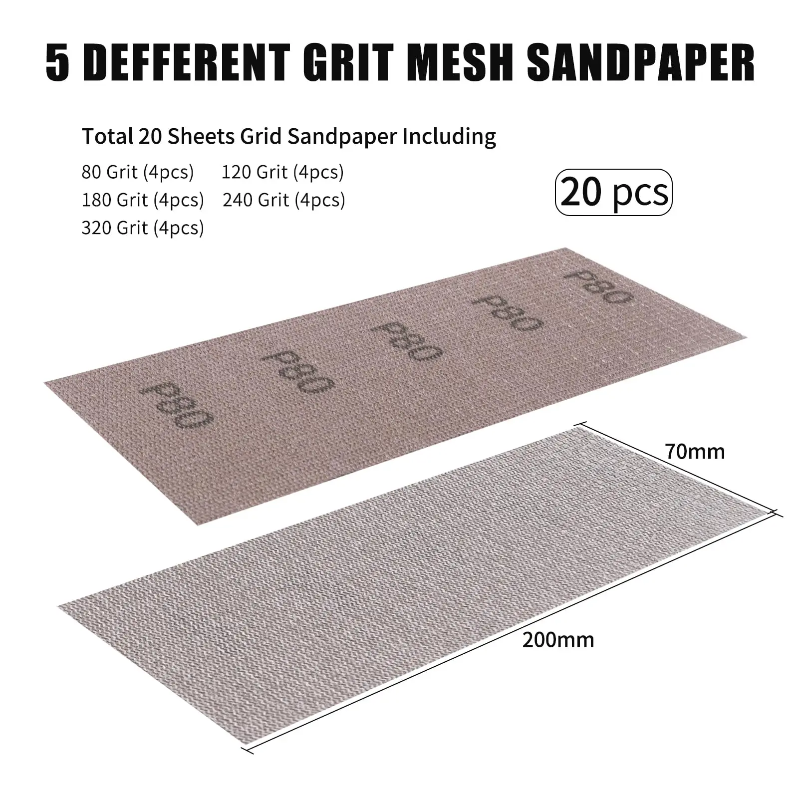20 Pcs Hook and Loop Mesh Sanding Disc Grit Assortment Mesh 80-320# Sanding Screen Sheets sanding discs sandpaper set polish sand paper sandpaper tools mini sandpaper kit sander pads for Auto Wood Drywall Metal