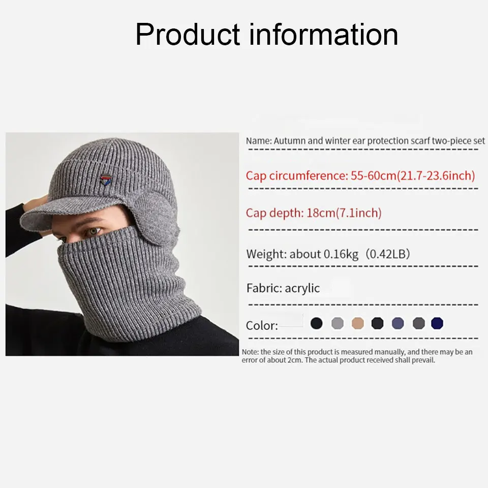 GETINFIT Winter Ear Protection Scarf 2-Piece Set Warm Ear Protection Hat Scarf Set With Velvet Yarn Hat Pullover Knitted
