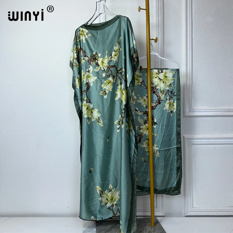 

WINYI 2024 Новые африканские женщины Дашики Бохо печать мусульманская женщина Дубай свободный размер дизайн с шарфом Макси свободное Африканское элегантное платье