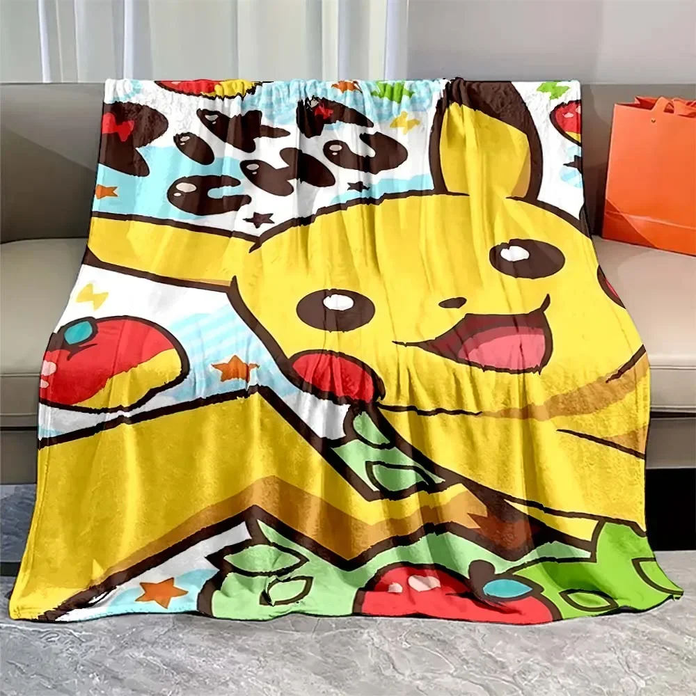 Pokemon Cartoon Anime Flannel yellow Blanket Pikachu Figures Home Sofa Lunch Break Blankets Children Student Christmas Kid Gift 5