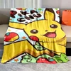 Pokemon Cartoon Anime Flannel yellow Blanket Pikachu Figures Home Sofa Lunch Break Blankets Children Student Christmas Kid Gift 5