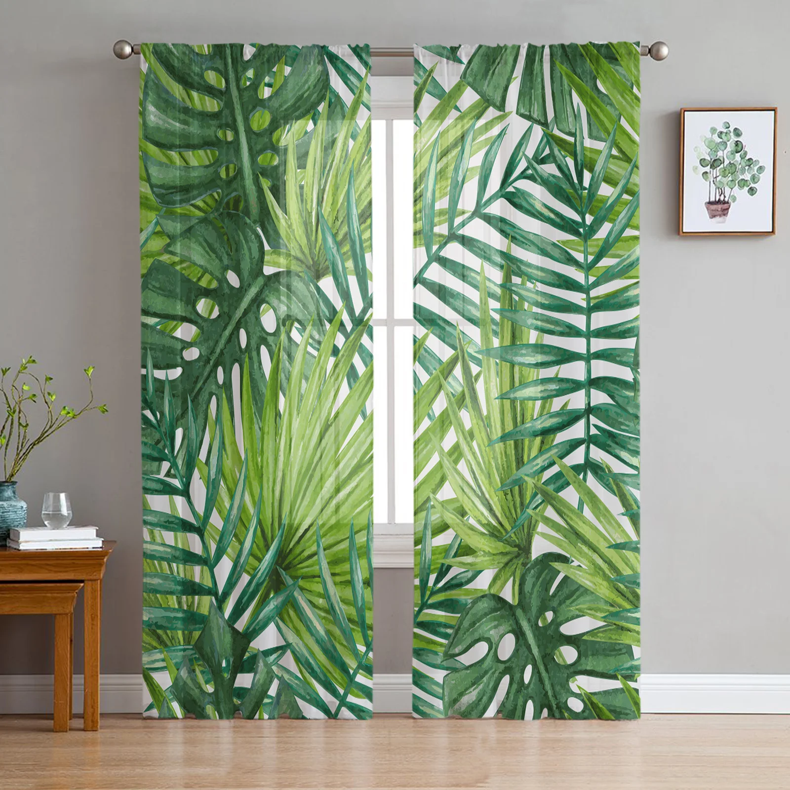 

Palm Leaves Tropical Jungle Plant Green Tulle Sheer Curtains for Living Room Bedroom Decor Window Curtain Voile Organza Drapes