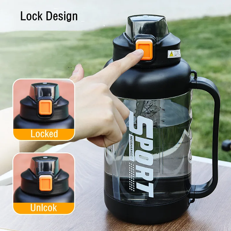 2000ml Large Capacity Sport Water Bottle With Straw Gym Fitness Outdoor Camping Cycling Hiking Drinking Bottles With Strap