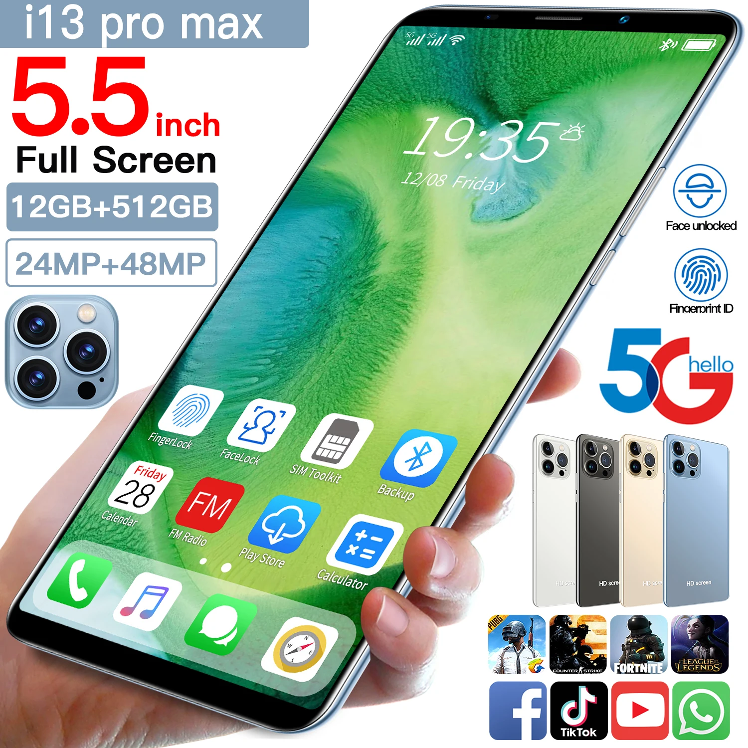 LTE-смартфон I13 Pro Max 12 + 512 ГБ 5 дюйма две Sim-карты | Мобильные телефоны и аксессуары