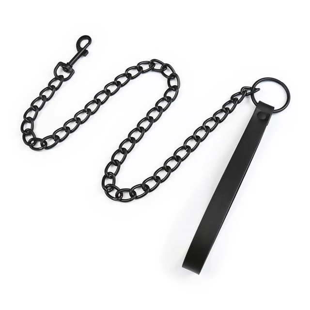 Leather Handle Chain Dog Durable Metal Chew Proof Dog Training Leash 115cm Heavy Duty Anti-bite Dog Giant Chain Leash with 6