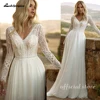 Lakshmigown Plunging Boho Wedding Dress Long Sleeve Lace Bodice Chiffon V Neck Customized Beach Bridal Gown robe mariée 1