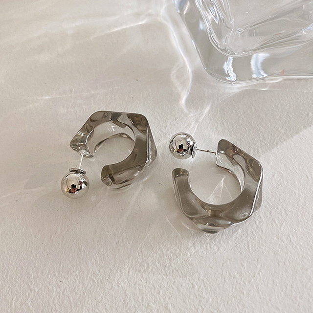 Korea Plaid Stripes Geometric C-shaped Hoop Earring Retro Trendy Resin Acrylic Stud Earrings For Women Party Jewelry Gifts