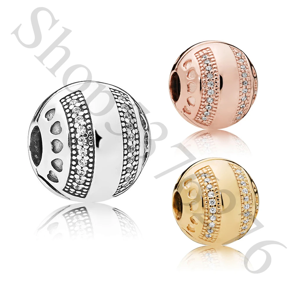 

Подлинный женский браслет Pandora с круглым зажимом с фирменным логотипом в форме сердца