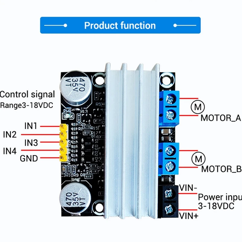 10A dual DC Motor Drive Module Forward and reverse PWM speed regulation dimming 3-18v low voltage high current