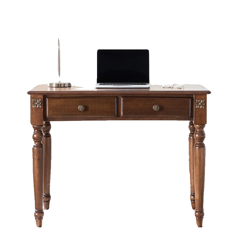 Solid wood desk writing desk, retro small apartment study table walnut