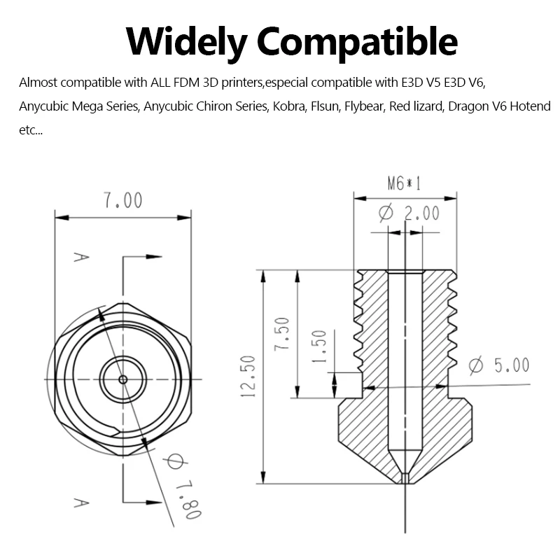 Bico de Cobre Chapeado para Hotend T-v6 m6 Thread Temperatura Antiaderente Alta Qualidade Durável Alta Qualidade - Imagem 6