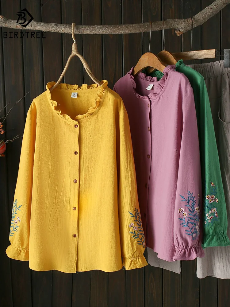 

Summer Oversize Cotton Shirt Pants Sets Women Retro Loose Tops Girl Long Sleeve Embroidery Casual Blouses 2024 Spring T43223QM