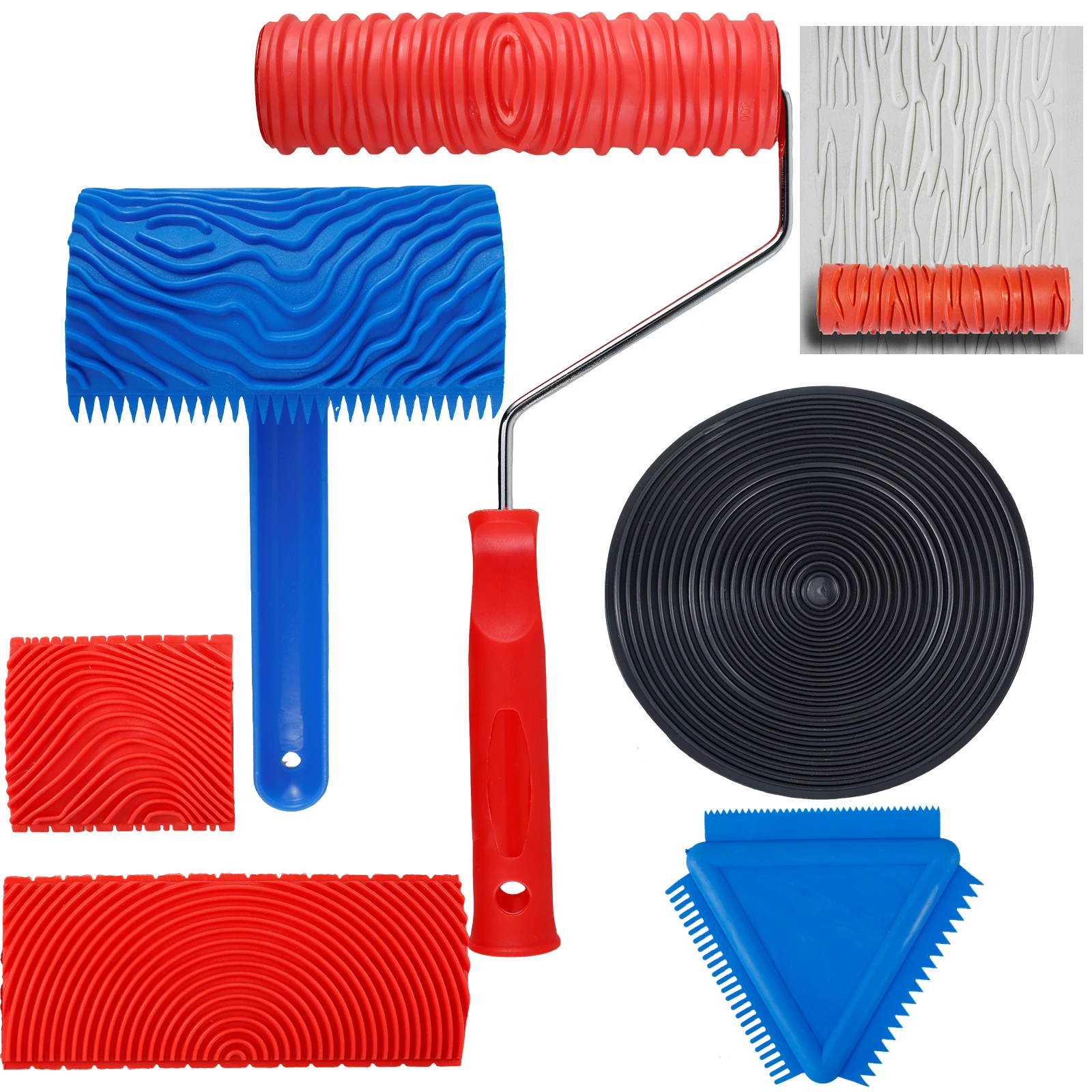 6Pcs Graining 그림 도구 가짜 나무 질감 페인트 롤러 나무 패턴 도구 벽..