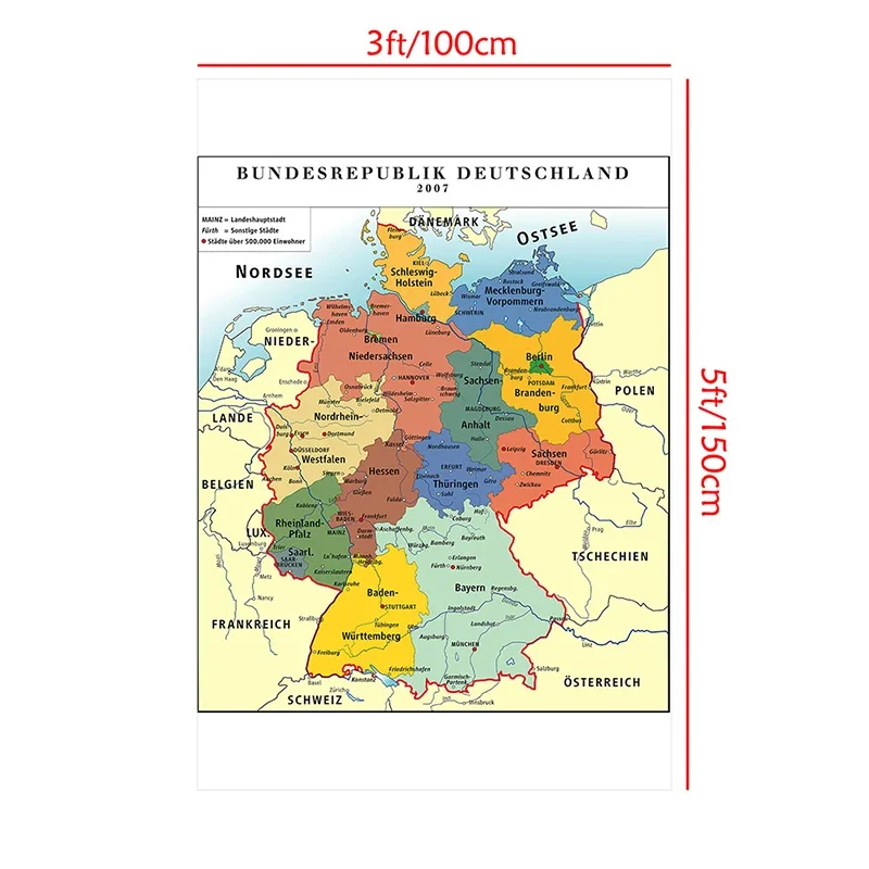Map of The Germany Non-woven Canvas Painting Wall Art Poster Decorative Print Living Room Home Office School Supplies 100*150cm