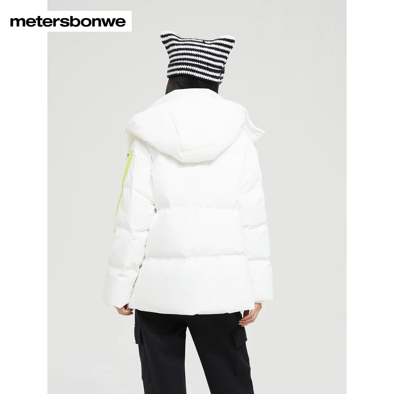 Metersbonwe Women's 22New Winter Contrasting Colors Striped DownJacket Eiderdown Top Warm Thick Hooded Wear High Quality Outwear