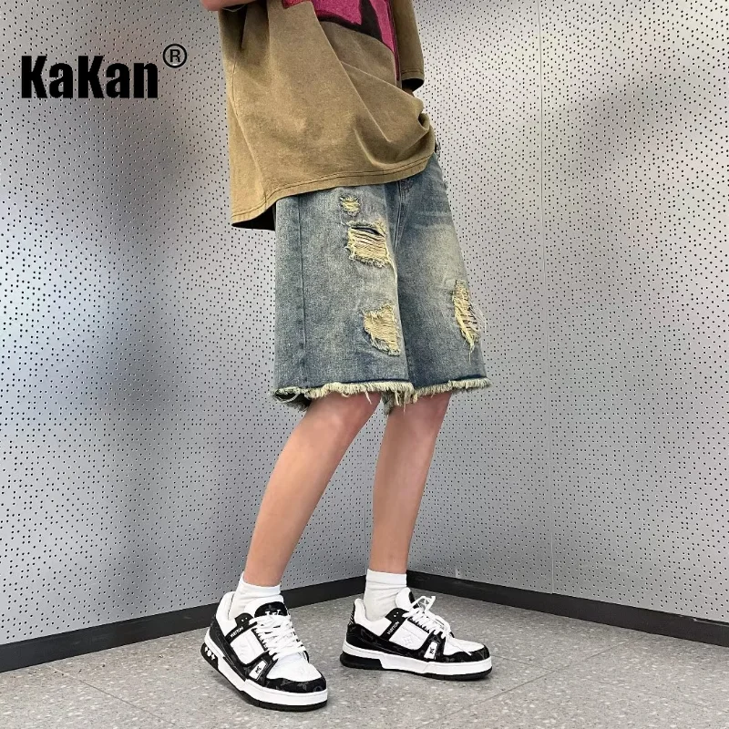 Kakan - Summer New Distressed Vintage Denim Shorts Men's Wear, Youth Popular Thin Wash Capris Jeans K58-M619