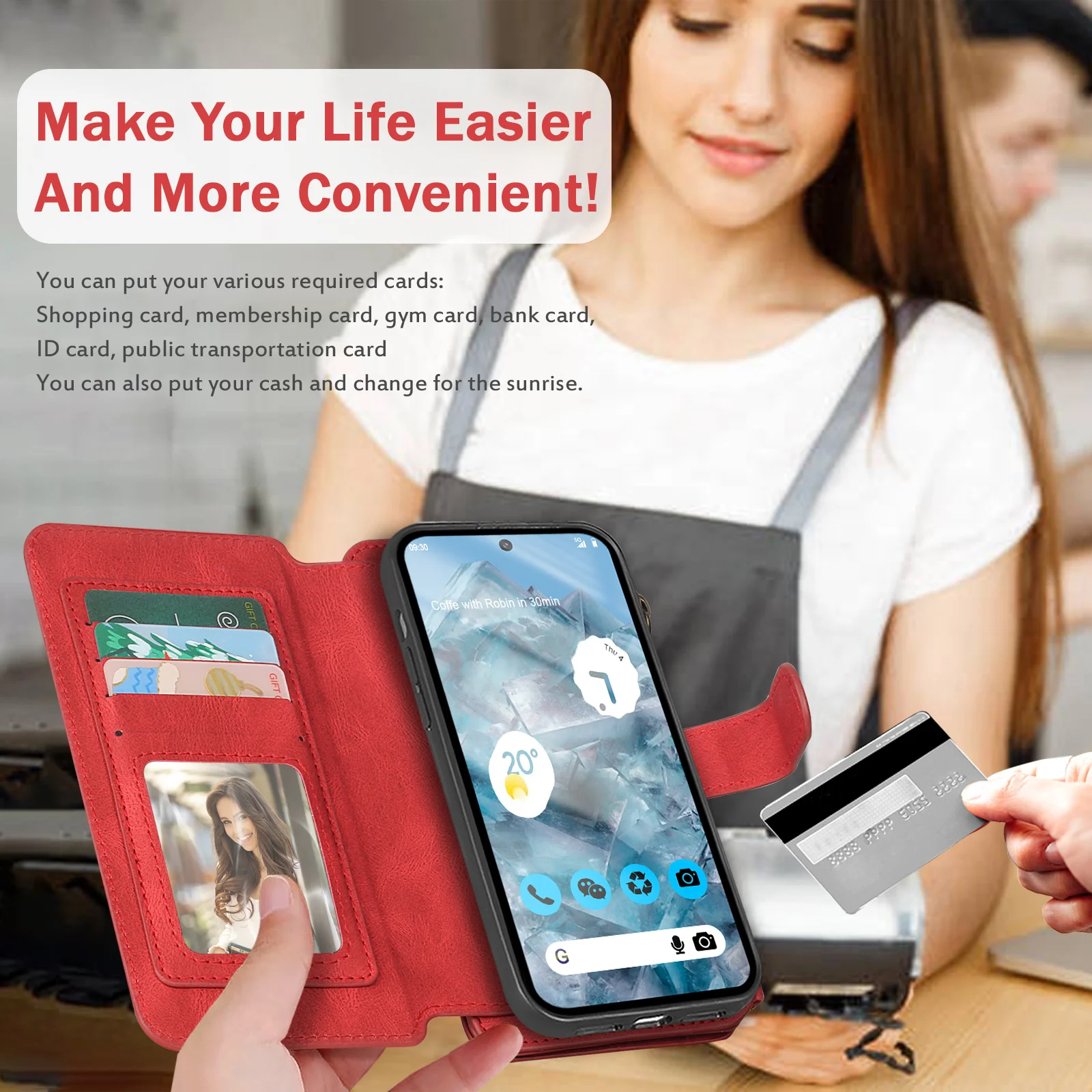 Luxury Detachable Wallet PU Leather Case with Zipper and Multi-Card Holder