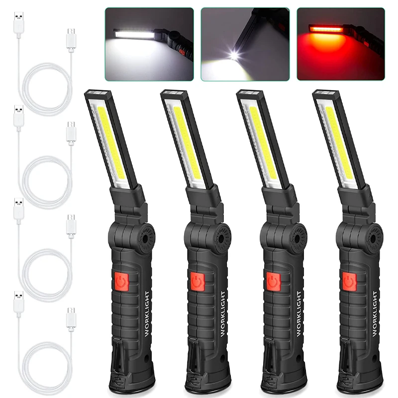

Portable COB LED Flashlight USB Rechargeable Folding Work Light Magnetic Lanterna Hanging Lamp Built-In Battery Camping Torch