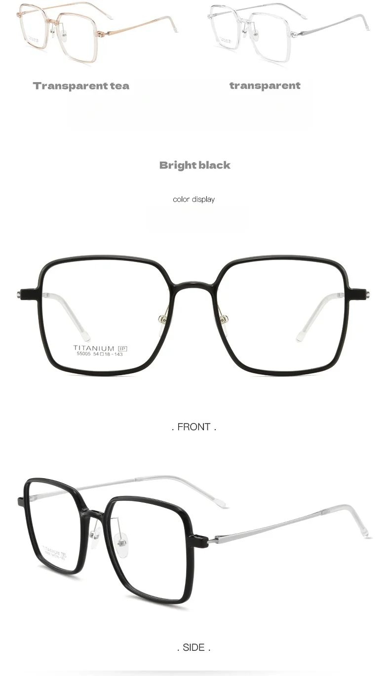 Brillengestell aus reinem Titan, ultraleicht, großer Rahmen, Damen-Brillengestell, neue optische Brillen für Damen, 55005 – Detail 10