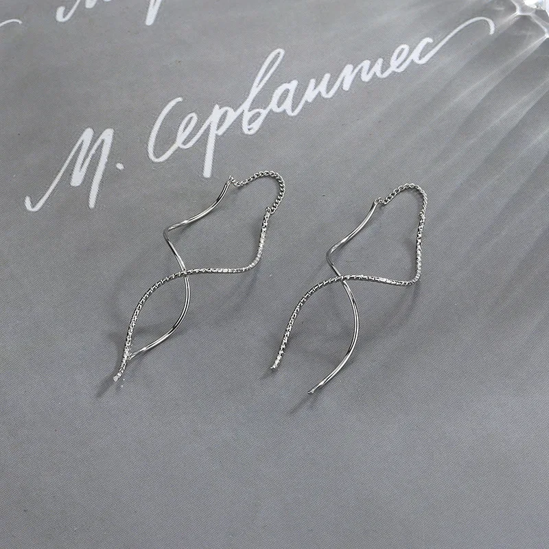 Dangle Earrings CIAXY Silver Color Geometric Curve Design Tassel Earrings for Women Aesthetic Korean Fashion Long Earring Trendy Jewelry