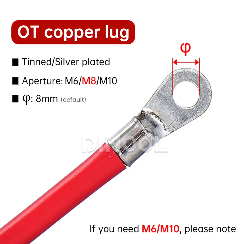 Battery Cable Set Power Connector 8/6/4/2AWG Stranded Copper Cord Solar Power Connection Wire with Terminals Lugs