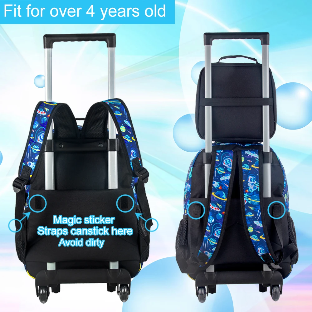 Rolling Backpack for Boys, Kids Roller Wheels School Bookbag with Lunch Bag, Wheeled School Bag for Children 2
