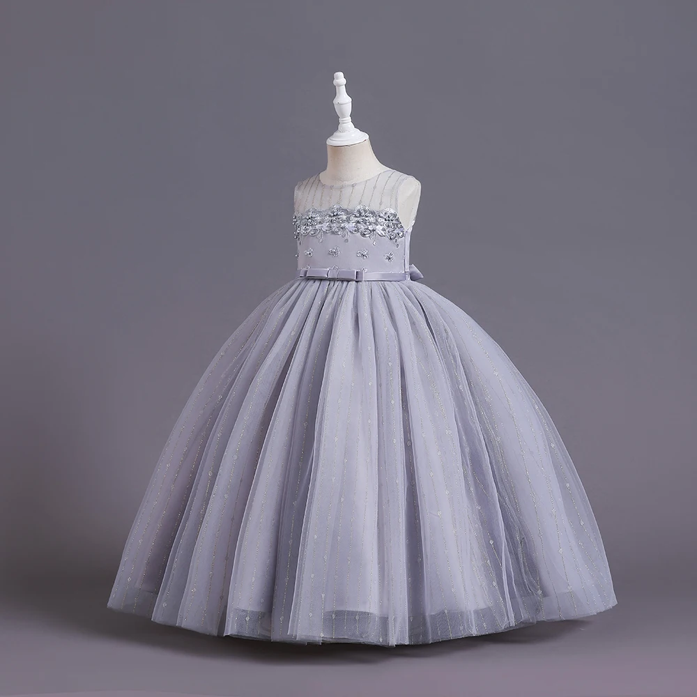 

New Children Dress Pearl Embroidery Long Princess Party Birthday Evening Kids Dress Summer Girl Flower Catwalk Skirt 3-12 Years