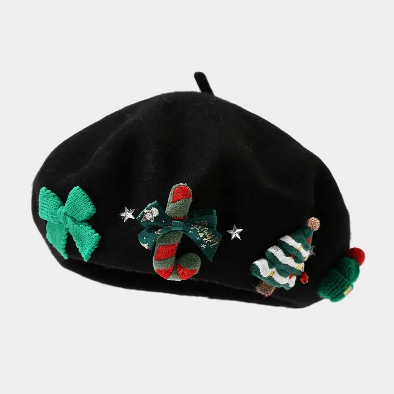 Christmas Beret Women's New Fashion Artist Hat Multifunctional Winter Wool Warm Fashion Can Be Matched with Many Clothes