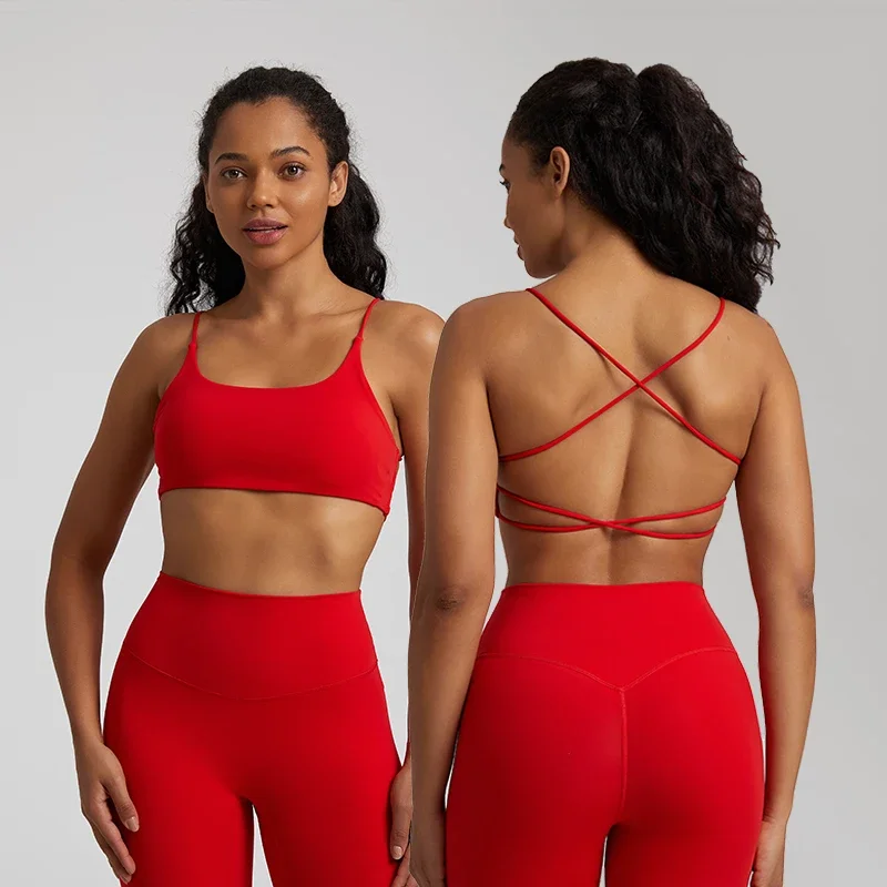 Square Neck Thin Straps Minimal Sports Bra Women Sexy Crisscross ...