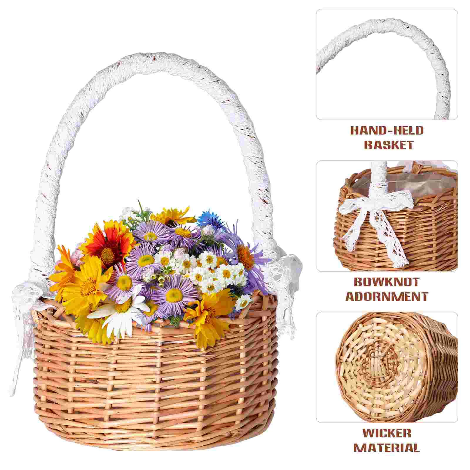 

Wicker Storage Basket Baskets for Flower Girl with Handle Gift Empty Decorative