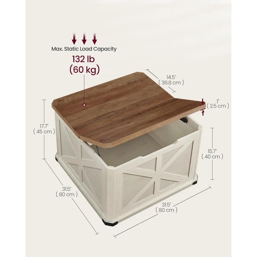 Farmhouse Coffee Table with Storage, Square Coffee Table for Living Room, Center Table with Flip-Top Lids 3
