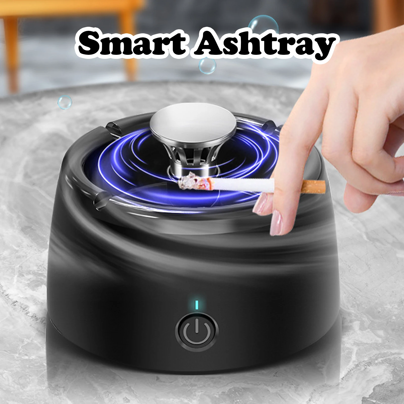 Smart Ashtray USB Rechargeable Battery Powerful Motor Modern Design for Home Office Restaurant Use Gift
