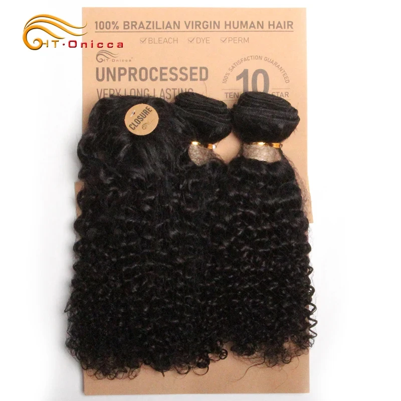 Kinky Curly Human Hair Bundles 3 Bundles With Closure